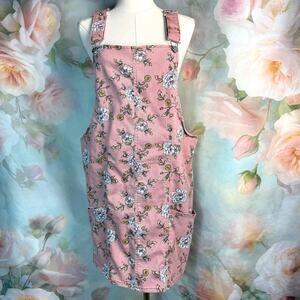 No Boundaries Pink Floral Allover Print Pinafore Suspender Overalls Dress